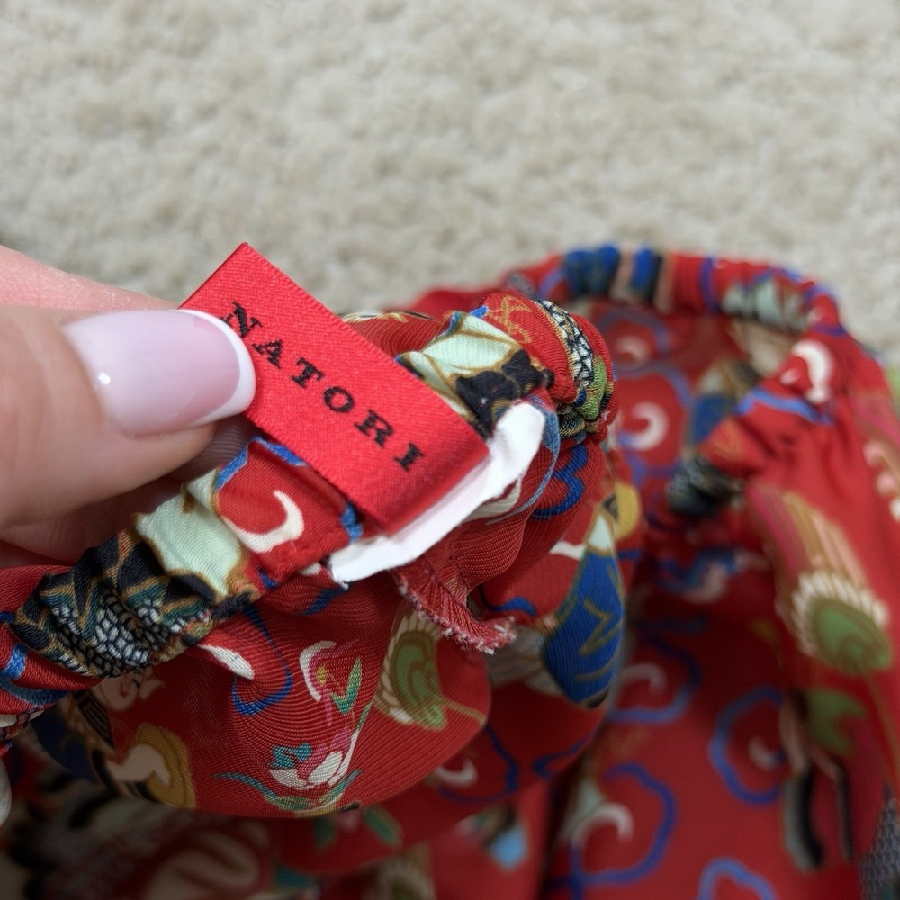 Josie Natori Geisha Tea Garden Crop Pant 22'' inseam Pajama Red Sz M (approx) - Picture 10 of 10